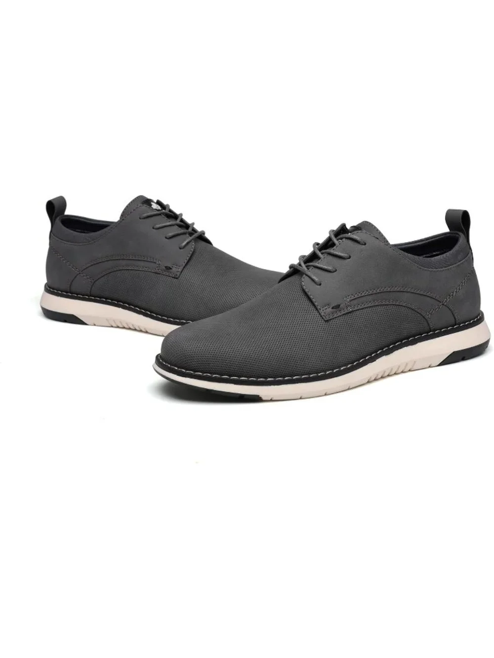 Men's Grey Pin-dot Kitten Heel Perforated Lace-up Business Dress Oxford Shoes